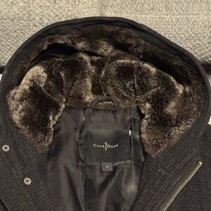 Cole Haan Men's Dark Jacket with Plush Fur Collar